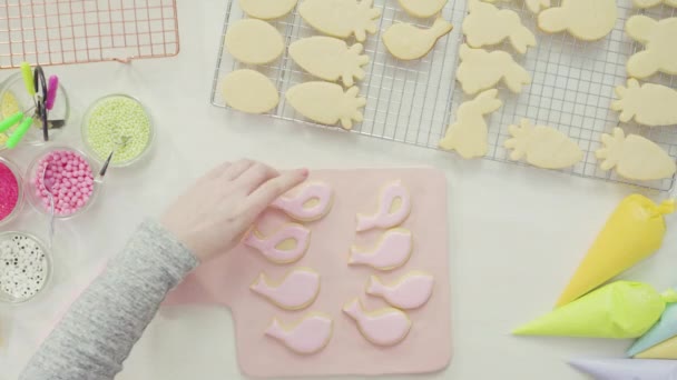 Pas Pas Plat Lay Decorarea Cookie Urilor Zahăr Paște Gheață — Videoclip de stoc