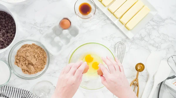 Крок Кроком Пласка Лежала Змішування Інгредієнтів Скляній Мисці Приготування Печива — стокове фото