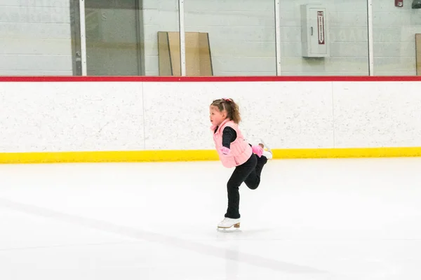 Little Skater Practicing Her Elements Morning Figure Skating Practice — Stock Photo, Image