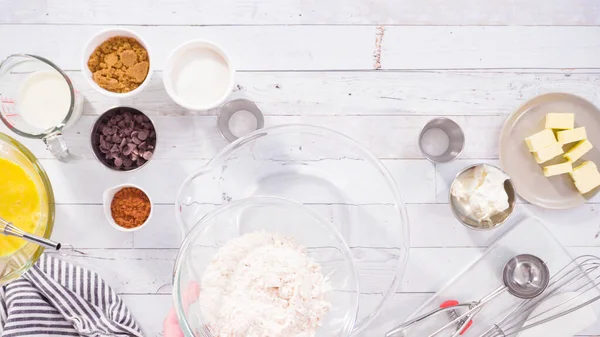 Acostado Mezclar Ingredientes Para Hornear Cupcakes Frambuesa Chocolate — Foto de Stock