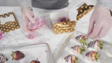 Erimiş çikolataya batırılmış organik çilekler..