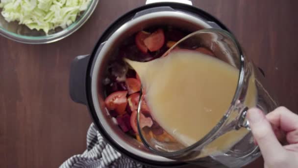 一步一步 煮甜菜汤 在多炉灶里用有机蔬菜煮罗宋汤 — 图库视频影像