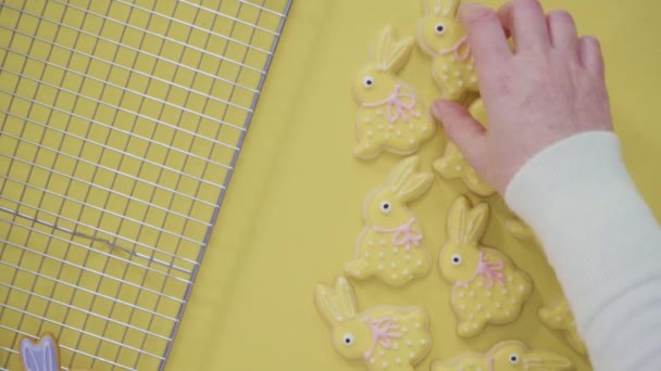 Dekorowanie Ciasteczek Wielkanocnych Oblodzeniem Rotalnym — Wideo stockowe
