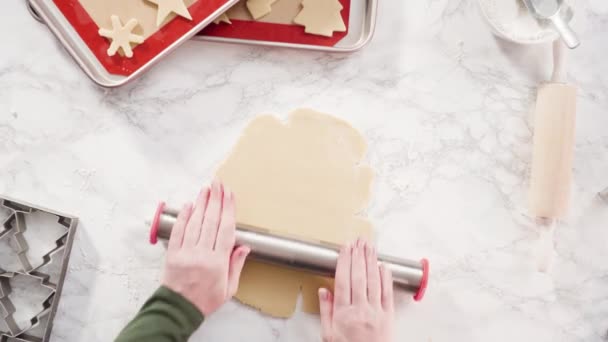 Massa Farinha Rolamento Com Rolo Para Assar Biscoitos Açúcar Pinwheel — Vídeo de Stock