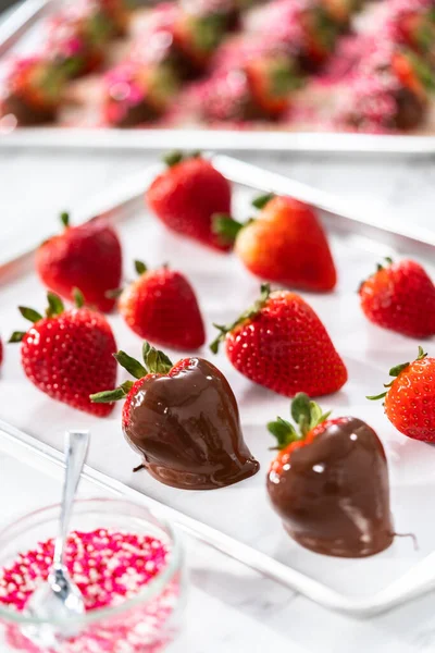 Ingredients Prepare Chocolate Dipped Strawberries — Stock Photo, Image