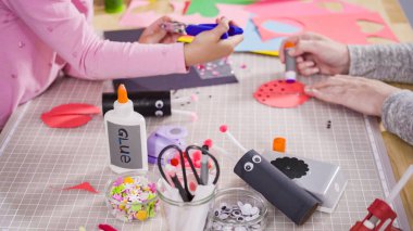 Çocuk kâğıtları. Boş tuvalet kağıdı rulolarından ve inşaat kağıdından kağıt hataları yapmak.