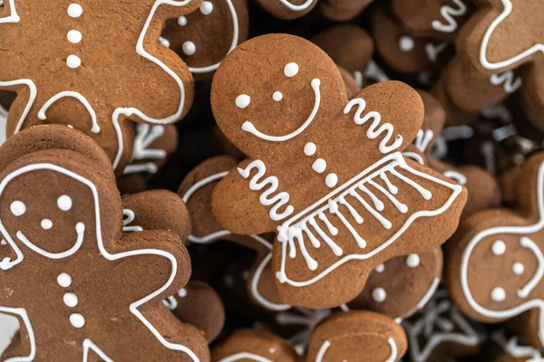 Galletas Jengibre Decoradas Con Glaseado Real Blanco — Foto de Stock