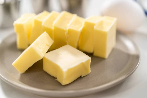 Palo Mantequilla Rodajas Cubos Pequeños Para Hornear Galletas Coco — Foto de Stock