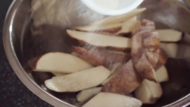 Preparación Cuñas Patata Bandeja Para Hornear Horno — Vídeos de Stock