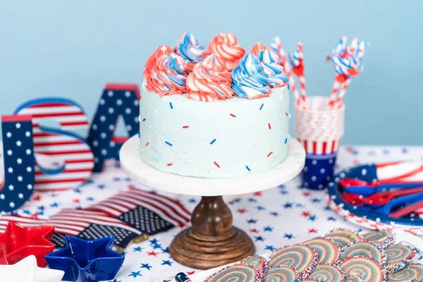 Cake Koekjes Groente Fruit Snack Tray Het Juli Feest — Stockfoto