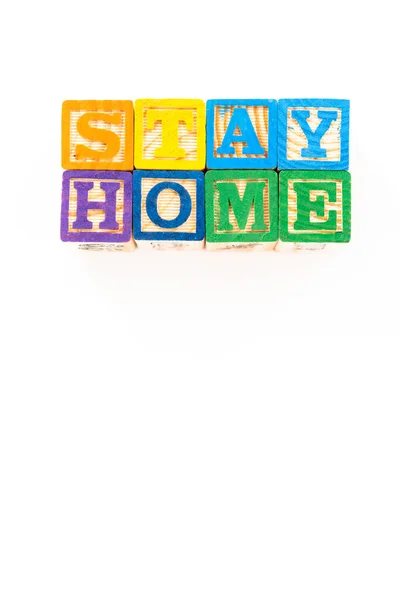 Stay Home Sign Out Kids Alphabet Blocks White Background — Stock Photo, Image