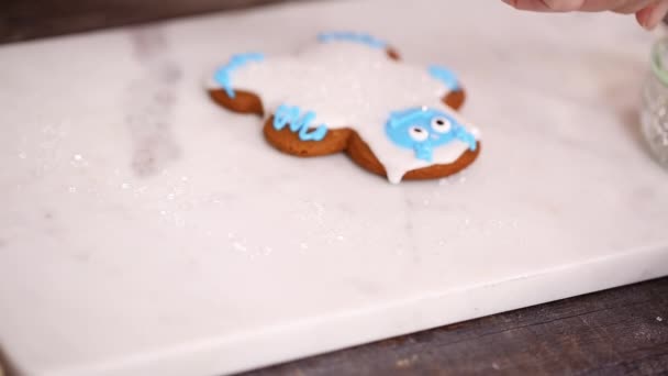 Step Step Decorating Gingerbread Sugar Cookies Royal Icing Christmas — Stock Video