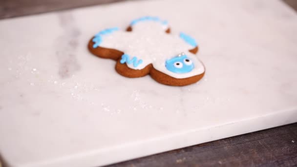 Paso Paso Decoración Galletas Jengibre Azúcar Con Glaseado Real Para — Vídeo de stock