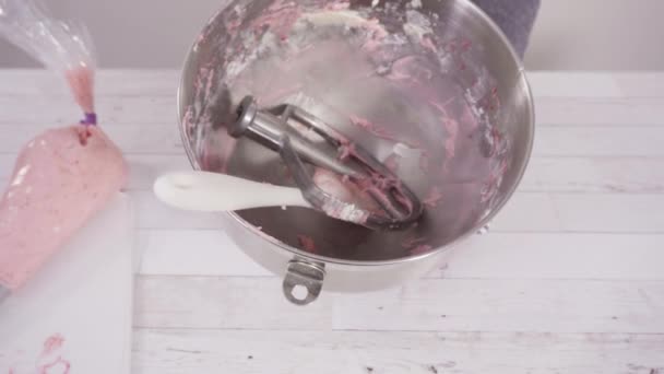 Préparation Crème Fromage Framboise Beurre Crème Dans Mélangeur Cuisine Pour — Video