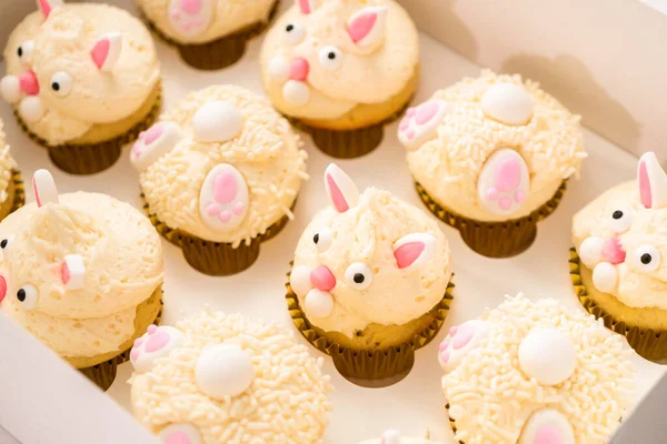 Cupcakes Conejo Pascua Una Caja Blanca Cupcakes — Foto de Stock