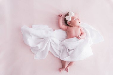Yeni doğmuş bir bebeğin yaşam tarzı portresi, üç haftalık bir kız bebek..