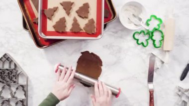 Zaman aşımı. Düz yatıyordu. Adım adım. Noel kurabiyesi pişirmek için zencefilli kurabiye hamuru yuvarlıyorum..