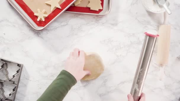 Flat Lay Step Step Rolling Out Sugar Cookie Dough Bake — Stock Video