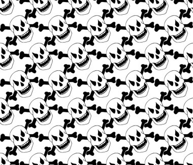 Doodle tarzında kusursuz bir desen. Cadılar Bayramı temalı bir illüstrasyon. Kafatası ve kemikli resim