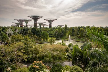 Singapur - Aralık 2018: hava görünümünü Botanik Bahçesi bahçeleri Singapur Bay tarafından.