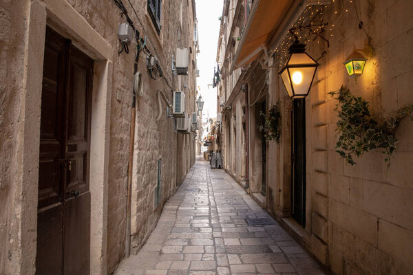 Old City of Dubrovnik. One of many narrow streets of medieval town. Croatia, Europe.