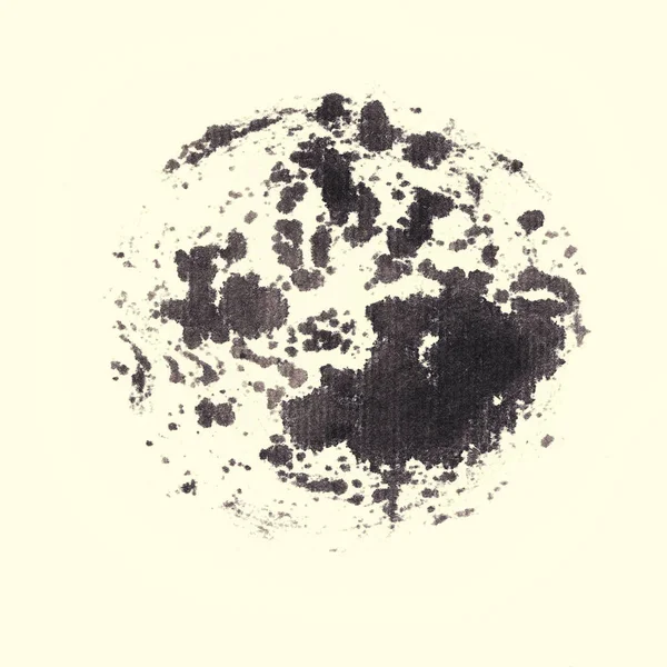 Handgemaakte Cirkel Tekenen Inkt Zwarte Borstel Schets Geïsoleerde Wit — Stockfoto