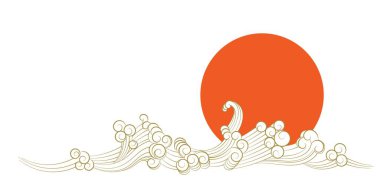 Güneş ve deniz simgesi beyaz arka plan üzerinde izole. Üzerinde gün doğumu 