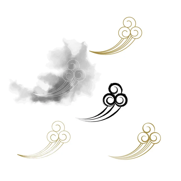 Vector pincel traço chinês oriental tradicional nuvem — Vetor de Stock