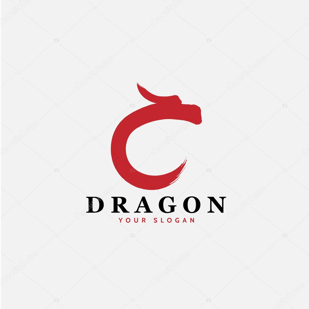 Vector East Asian dragon sign icon with letter 