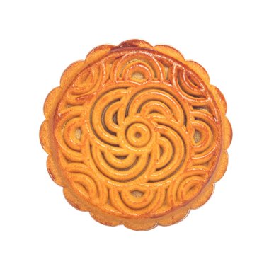 Üst görünüme göre beyaz arka plan üzerinde izole Çin mooncake.