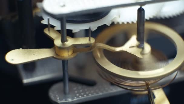 Roterande kugghjul mekaniska klockor. Pendelur. 4k — Stockvideo