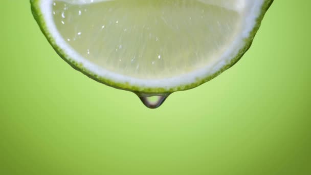 Bir Dilim Limonun Yakın Çekim Bir Damla Düşer Meyve Tazelik — Stok video