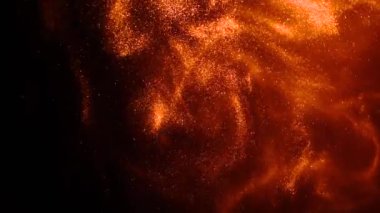 Kırmızı parlayan soyut düşen parçacıkların, ağır çekim, siyah arka plan üzerine