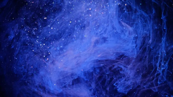 Glittering Blue Particle Background. Universe blue dust with stars on black background. Motion abstract of particles.