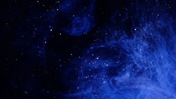 Glittering Blue Particle Background. Universe blue dust with stars on black background. Motion abstract of particles.