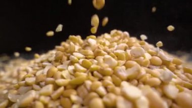 Kuru bezelye bir tablo, siyah arka plan üzerine dökülür.