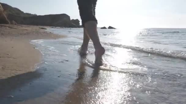 Spaziergang am Meer bei Sonnenaufgang — Stockvideo
