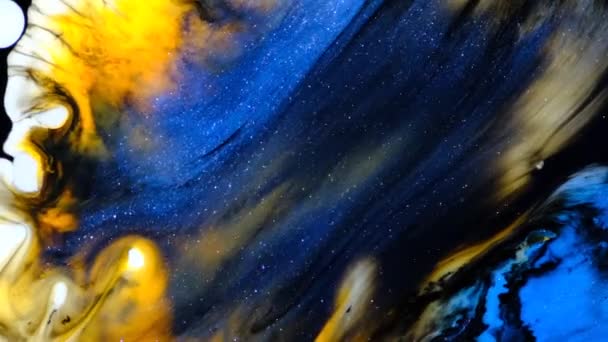 Bleu jaune brillant peinture qui coule. belle abstraction — Video