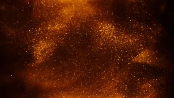 Golden sand or dust creating abstract formations In the form of the sun on black background. Art backgrounds. — Stock Video