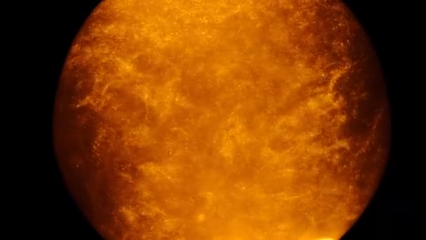 Sabbia dorata o polvere che crea formazioni astratte sotto forma di sole su sfondo nero. Sfondi artistici . — Video Stock