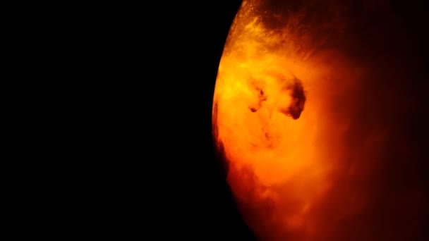 Golden planet on a black background. moving gold particles — Stock Video