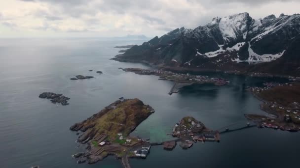 Aerial view on Lofoten islands in Norway, popular tourist destination . Aerial — Stock Video