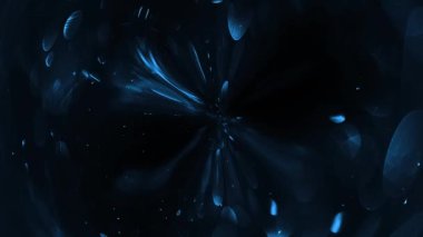 Mavi boya damlaları karışıyor. Koyu mavi soyut arka plan. Sihirli top