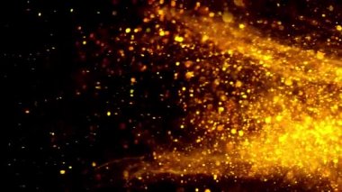 Altın tozu parçacıkları. Bir parıltı bulutunun 4K soyut hareket arkaplanı.