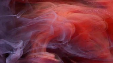 Mavi ve kırmızı mürekkep beyaz arkaplanda suda karışıyor. Yavaş çekim..