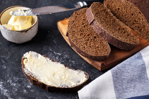 Slice Dark Bread Butter — Stock Photo, Image