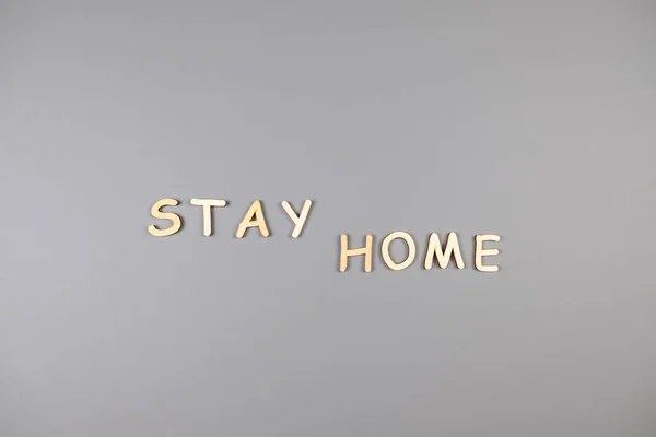 Words Stay Home Made Wooden Letters Gray Background Quarantine Home — Stock Photo, Image