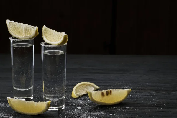 Текіла Алкоголь Склянках Лимоні Солі Copyspace — стокове фото