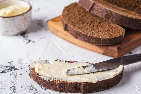 Sliced Bread Butter White Background — Stock Photo, Image