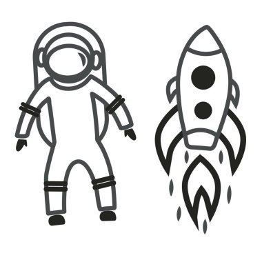 Roket ve astronot simge vektör
